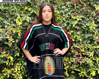 Poncho unisex mexicano de Nuestra Señora de Guadalupe, chal de invierno de México, poncho de manta de gaban mexicano, poncho Virgen de Guadalupe, poncho chal de México