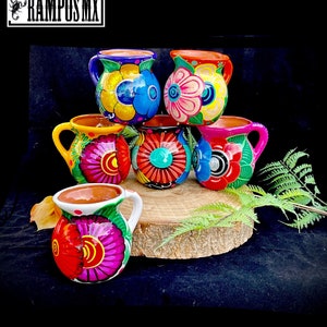 Beautiful Mexican Jarrito Mug Art , Handpainted Clay Pottery Floral Handcrafted Mug , Mexican Mug Hand Painted Mexican Coffee Tea Mugs,tazas