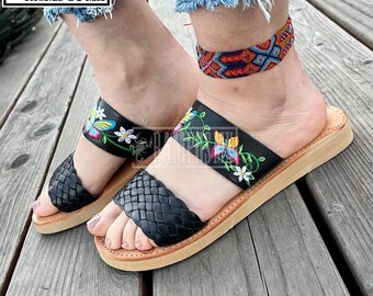 Womens Mexican Sandals, Handmade Leather Huaraches Sandals ,Sandalias Huaraches Mexicanos,Mexican Leather Shoes,DOS TIRAS BUTTERFLY Mariposa