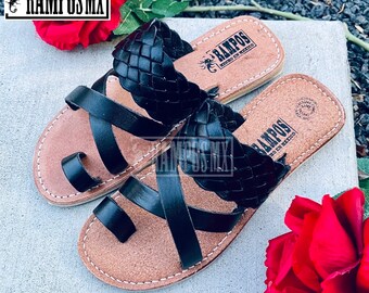 Sandales mexicaines pour femme, Huaraches en cuir faites main, Sandalias Huaraches Mexicanos, Chaussures mexicaines en cuir, Huarache DCRUZ NEGROS / Noir