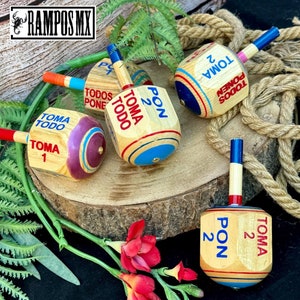 Large Toma Todo Mexican Wood Game , Pirinola Madera , Fiesta Mexicana Board Games, Wood  Pirinola Toma Uno, Mexican Wood Spin Game GRANDE