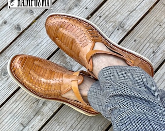 Mens Mexican Handmade Leather Sandals, Men Mexican Huaraches Mexicanos , Sandalias Piel  Hombre Mexico ,Huaraches MIGUELITO ANKLE STRAP tan