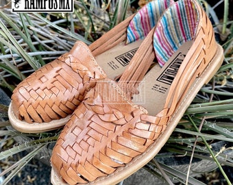 Womens Mexican Sandals, Handmade Leather Huaraches Sandals ,Sandalias Huaraches Mexicanos ,Mexican Leather Shoes, Huarache Mujer FLACOS TAN