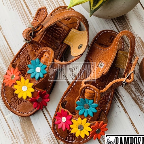 Kids Girls Mexican Leather Sandals Children Handmade Etsy