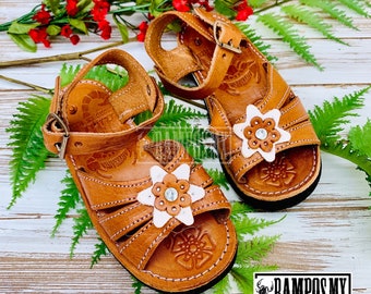 Sandalias de cuero mexicanas para niñas, sandalias huaraches