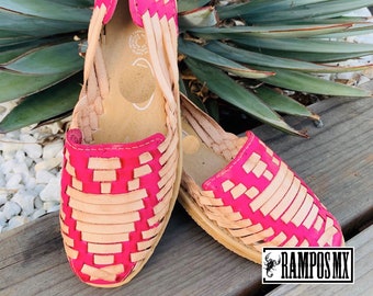 Womens Mexican Handmade Leather Huaraches Sandals Sandalias Piel Mujer Mexicano Sahuayo Mexico , Mexican Pink Fiusha CERRADO NTRL/PINK