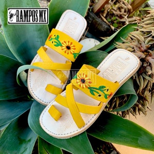 Womens Mexican Handmade Leather Huaraches Sandals Sandalias Piel Mujer Mexicano Sahuayo Mexico Amarillo Dama DCruz YELLOW Girasol Sunflower