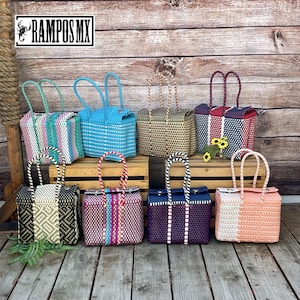 Compact Mexican Handwoven Tote Bag ,Handwoven Recycled Plastic Bag, Handmade Woven Purse , Bolsa Tejida a Mano de Plastico , Hecha en Mexico