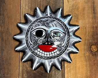 Vintage Mexican Ceramic Decorative Sun Plate, Hand-painted Sun
