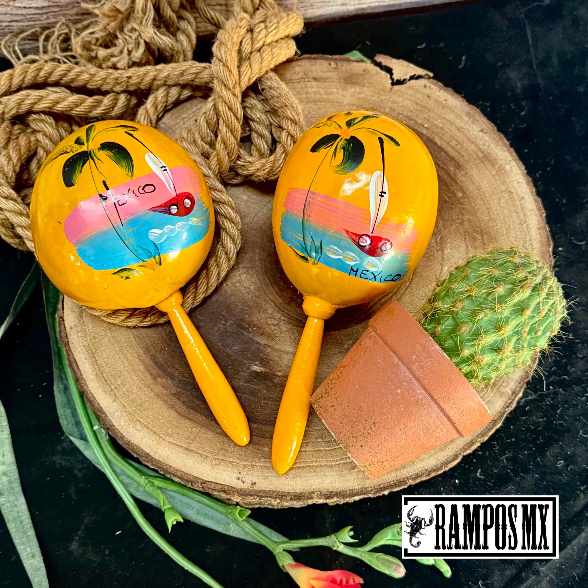 Mexican Rattle Instrument Handmade Wood Rattles Maracas Set of 2, Handmade Mexican Wood Maracas ...