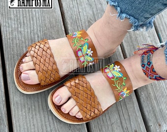 Womens Mexican Sandals, Handmade Leather Huaraches Sandals ,Sandalias  Huaraches Mexicanos,Mexican Leather Shoes,DOS TIRAS BUTTERFLY Mariposa