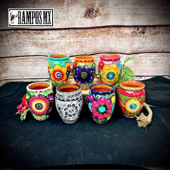 Large Mexican Mug Art , Handpainted Clay Pottery Floral