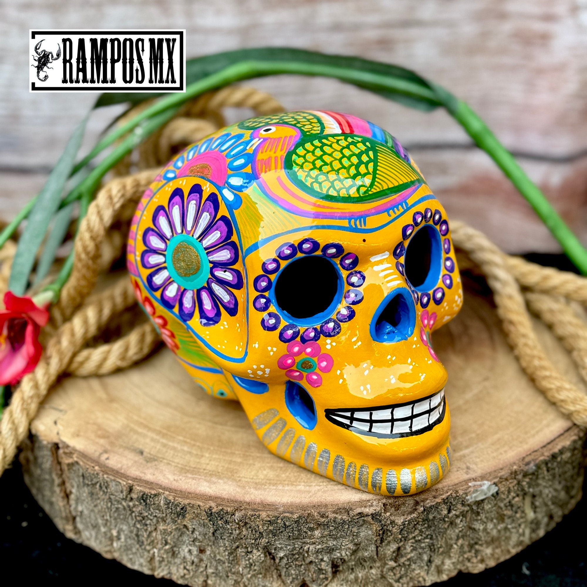 XL セラミック スカル 手描き、陶器 手作り カラベラ タバレラ、死者の