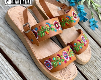 Sandalias mexicanas para mujer, sandalias huaraches de cuero hechas a mano, sandalias huaraches mexicanos, zapatos de cuero mexicanos, correa de tobillo moritas bordado