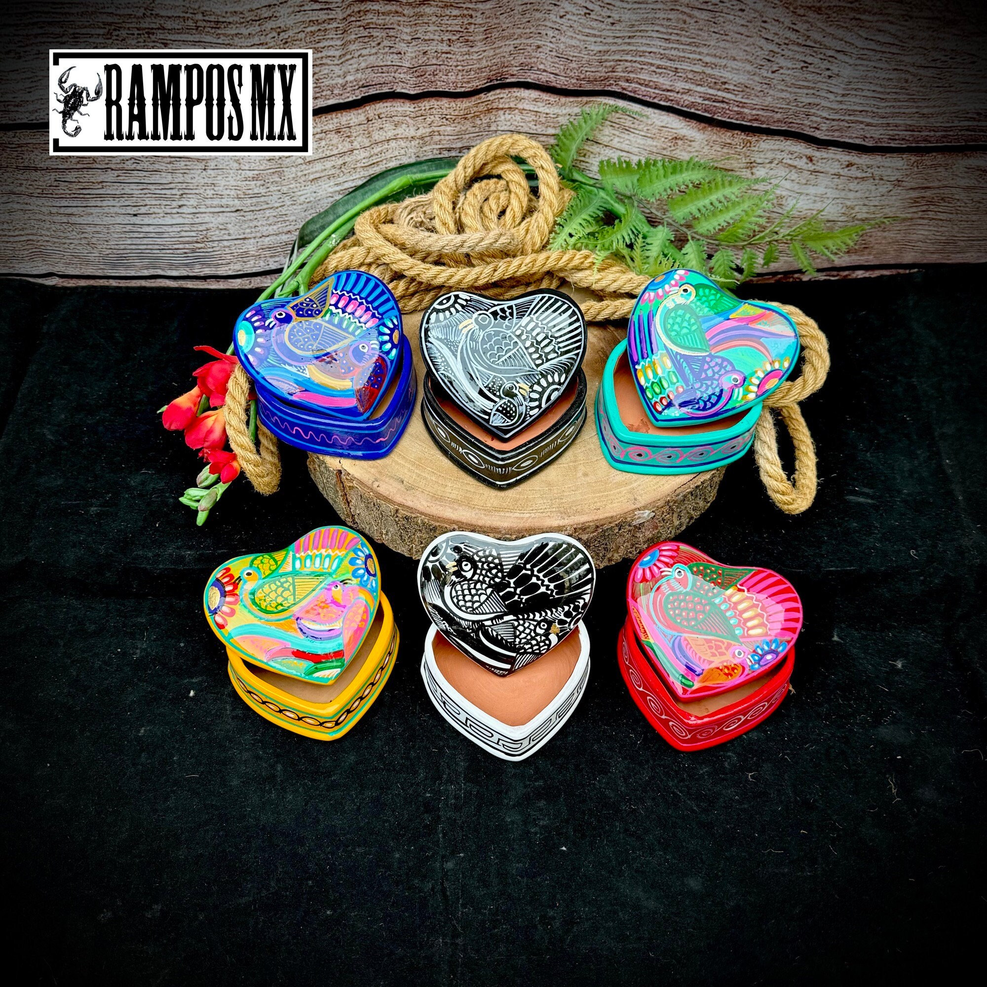 Beautiful Mexican Hand Painted Heart Jewelry Box