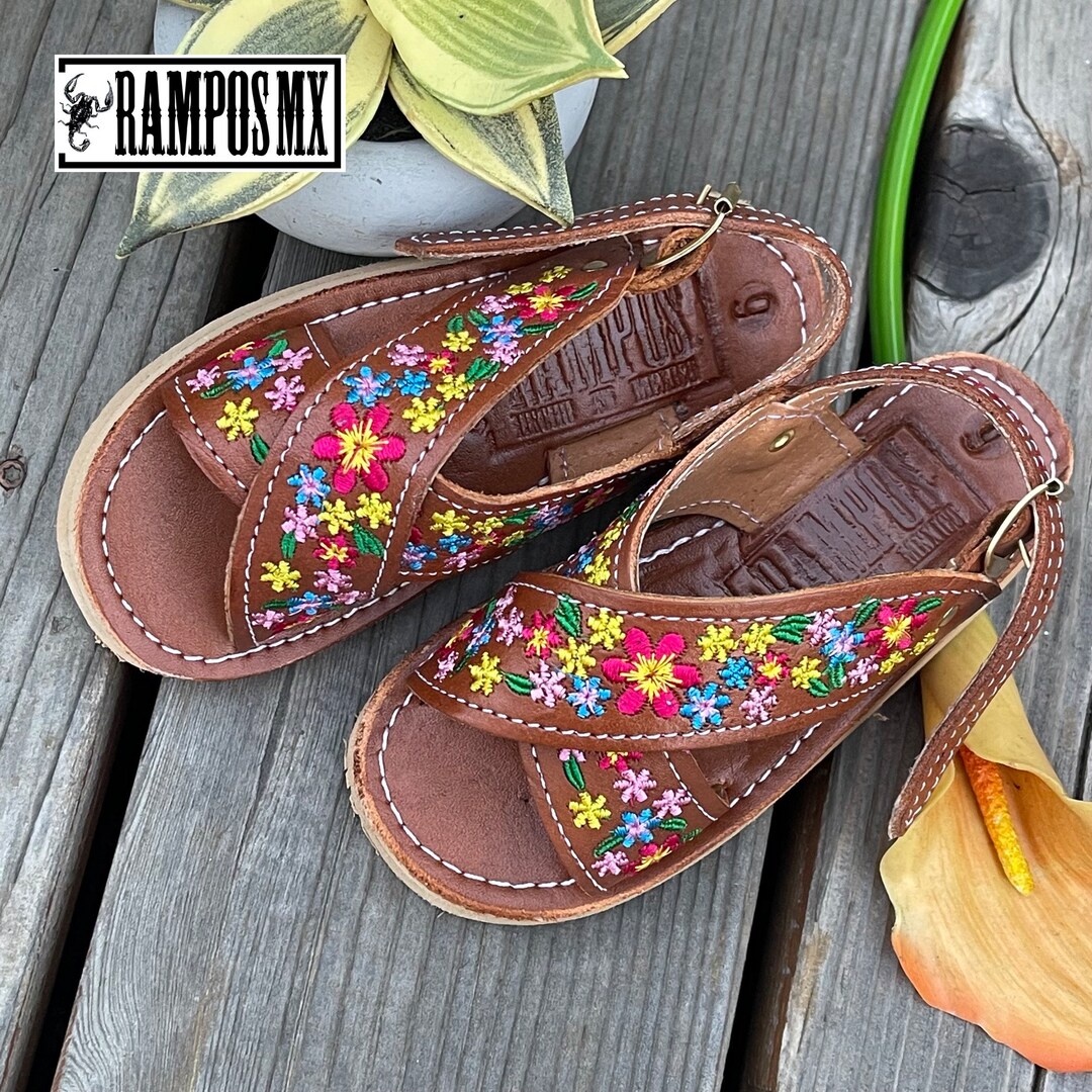 Sandalias de cuero mexicanas para niñas, sandalias huaraches
