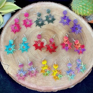 Mexican Star Earrings ,Woven Dangle earrings ,Woven earrings ,Bohemian earrings,Boho Earrings ,Hippie Colorful folkloric ,Aretes Mexicanos