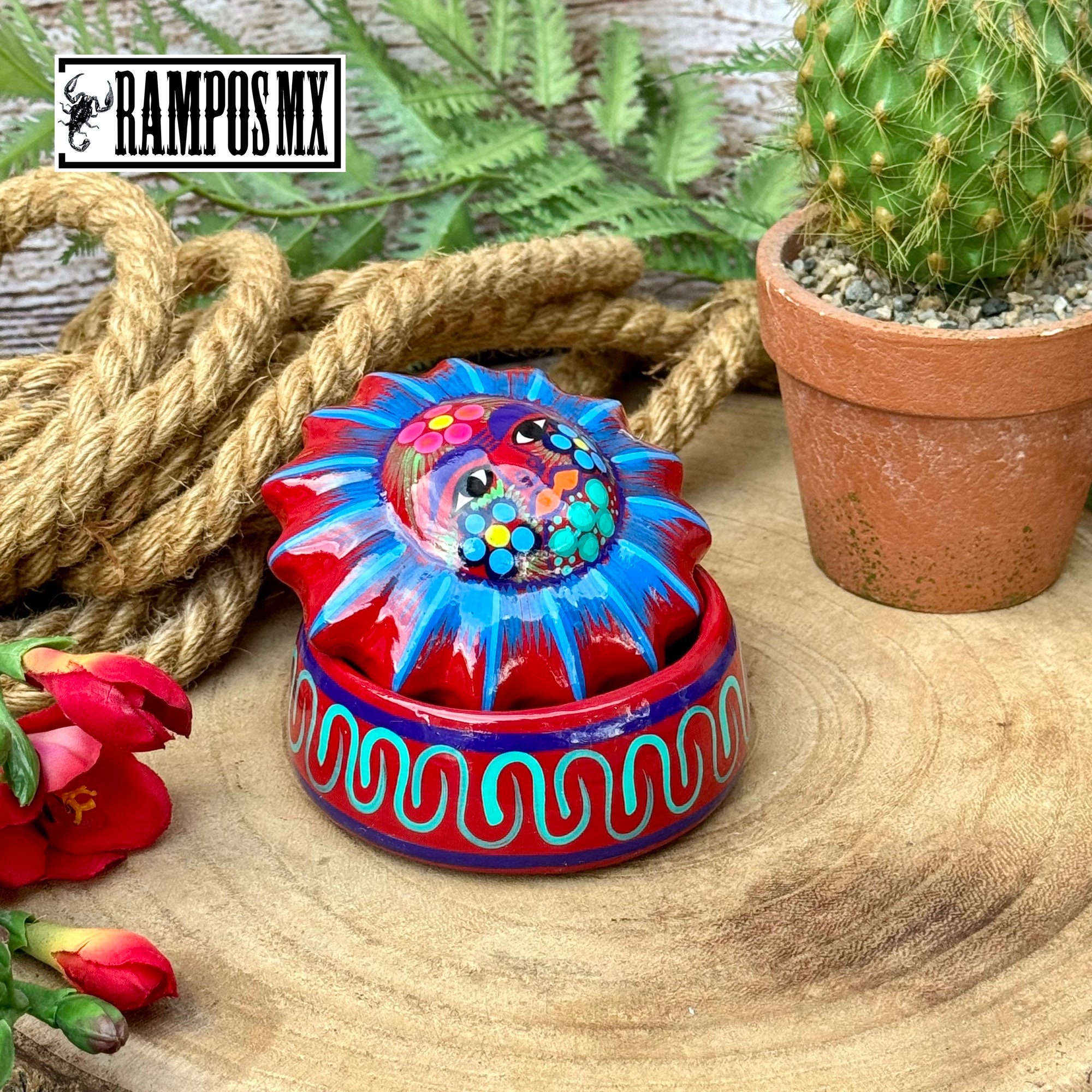 美しいメキシコの手描きジュエリーボックス、手描き粘土陶器セラミック