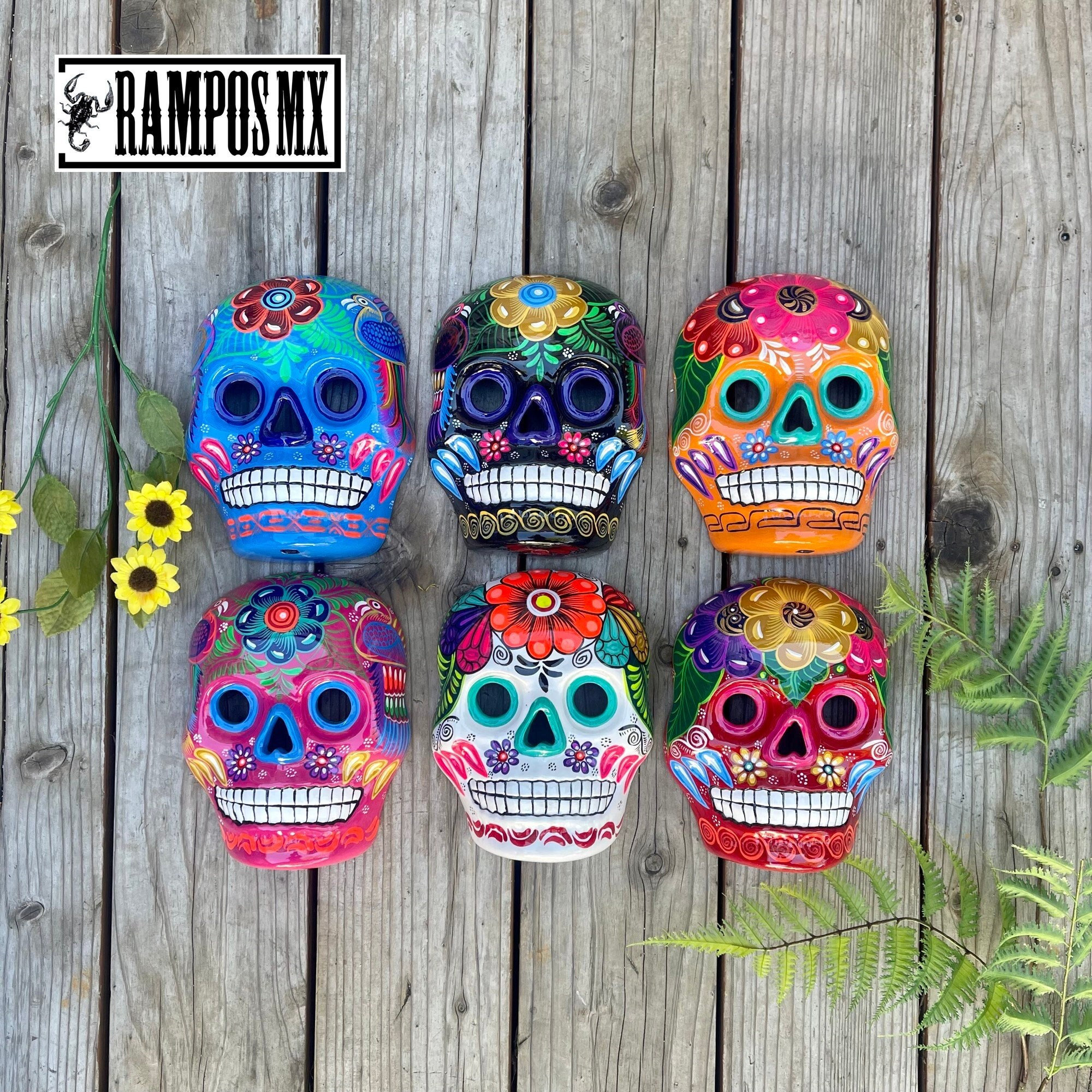 Mexican Ceramic Large Skulls Masks Hand-painted,pottery Handmade 