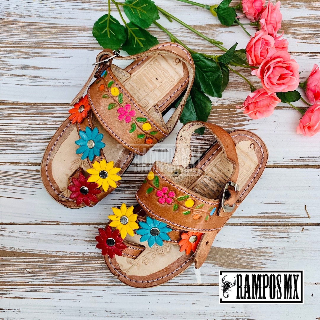 Kids Girls Mexican Leather Sandals Children Handmade Huaraches