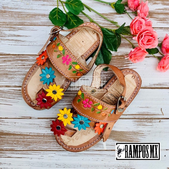 Kids Girls Mexican Leather Sandals Children Handmade - Etsy