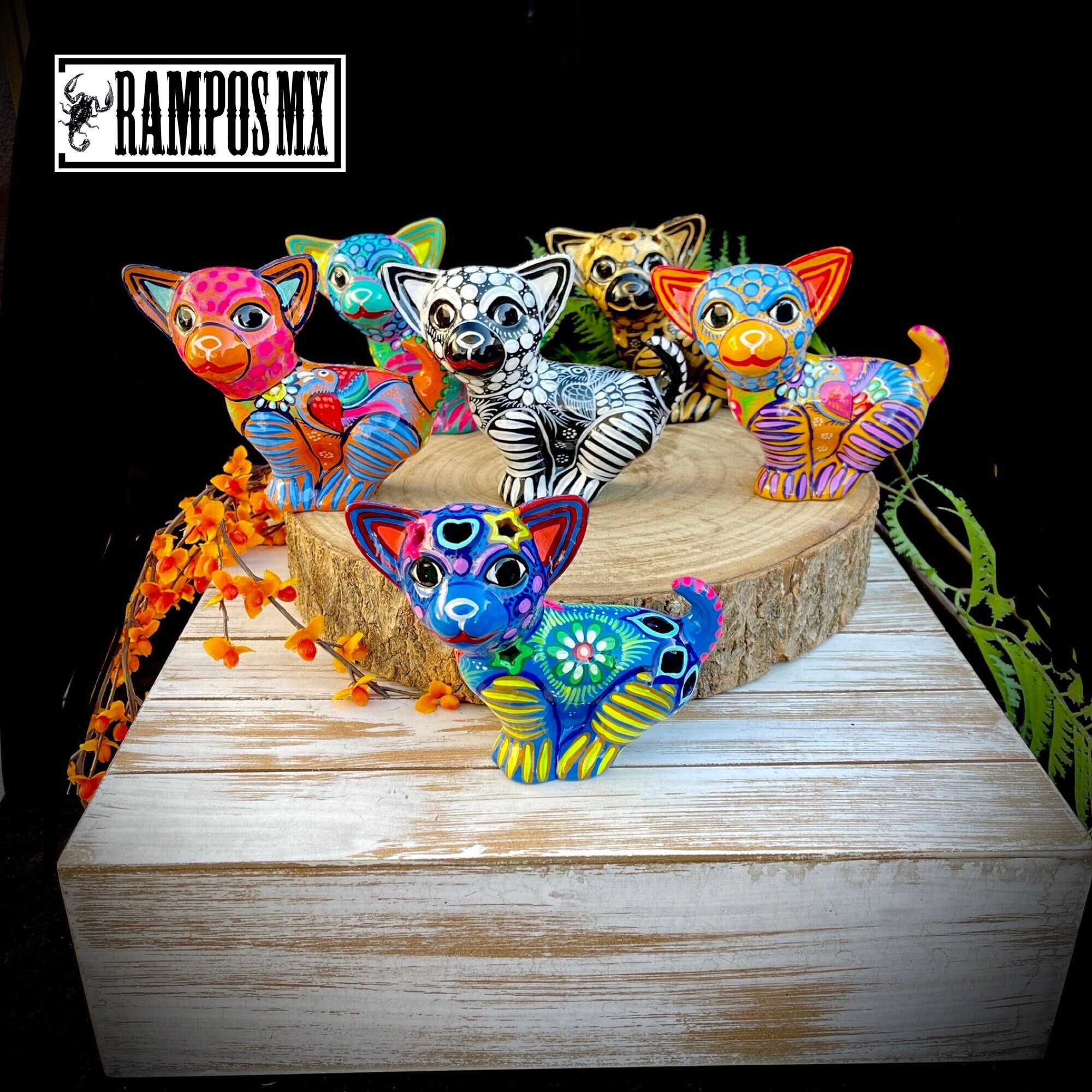 Beautiful Mexican Chihuahua Dog Art , Handpainted Clay Pottery