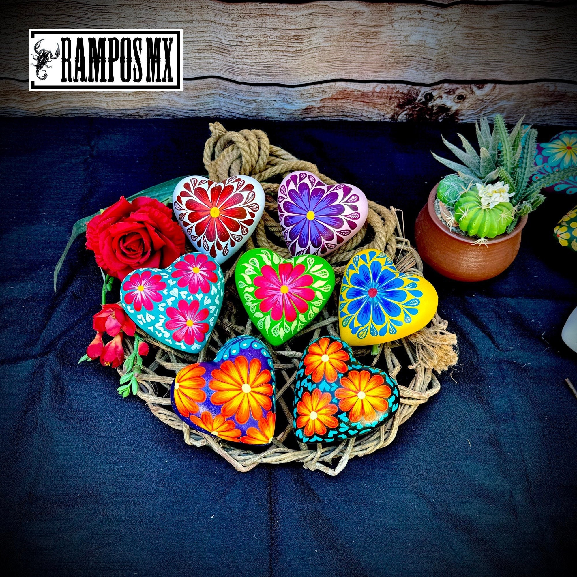 Mexican Clay Heart Wall Decor Hand-painted, Handmade Mexican Heart , Mexican Wall Decoration ,Dia de los Muertos, Corazon Pintado de Mexico