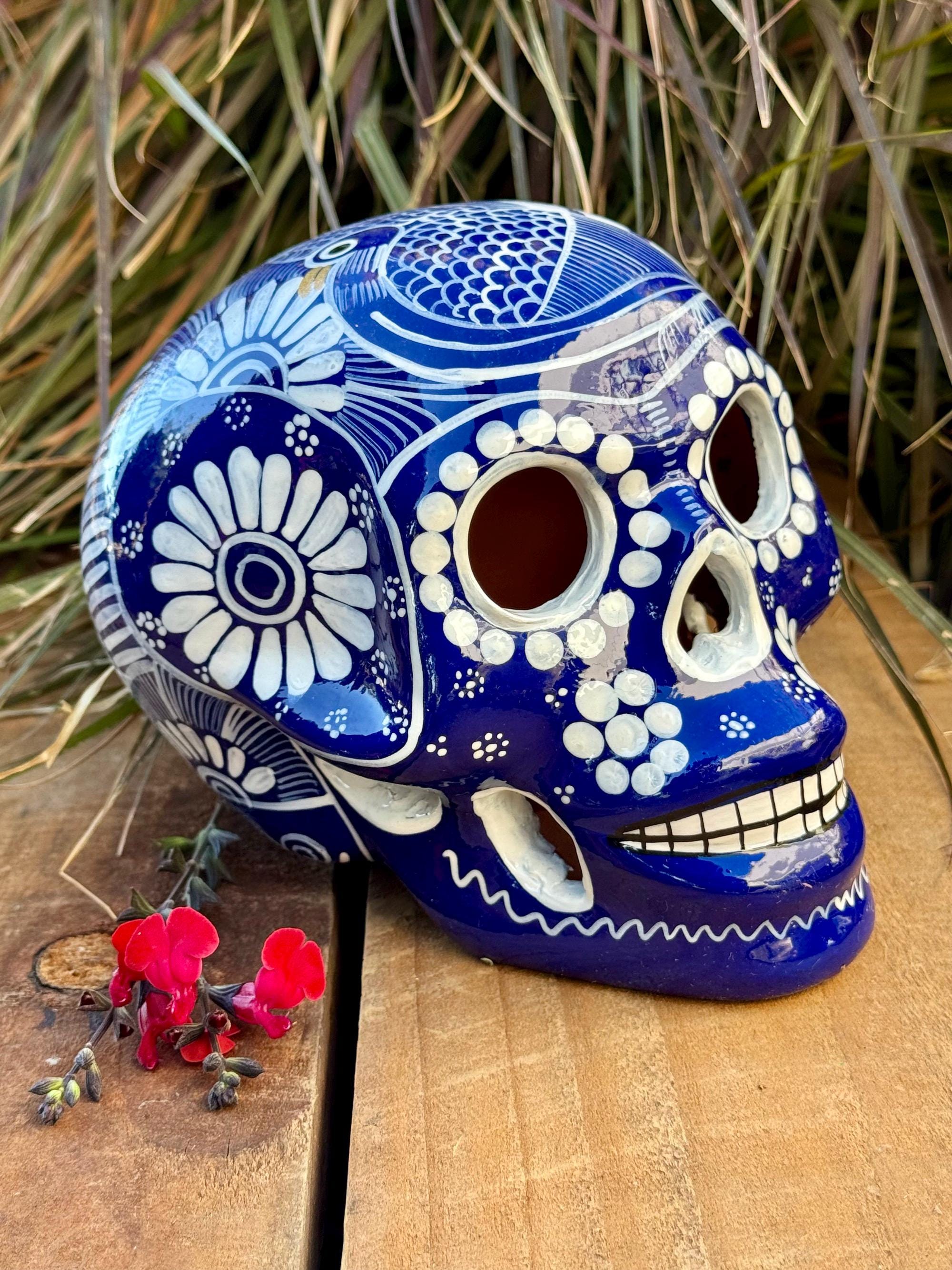 XL セラミック スカル 手描き、陶器 手作り カラベラ タバレラ、死者の