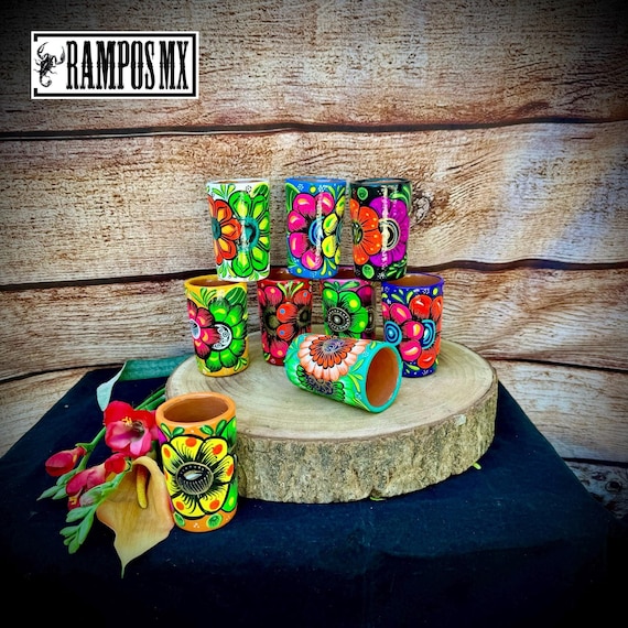 工芸品 Esmaltado a mano 24k 27.5 Mexican Hand Painted Shot Glass ,ceramic Clay Glass Mexican