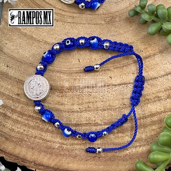 Mexican Evil Eye Adult Woven Bracelet ,Adjustable Bracelet,Handmade Blue Eye Red String Bracelet, Brazalete Mal de Ojo Azul, Pulcera Tejida