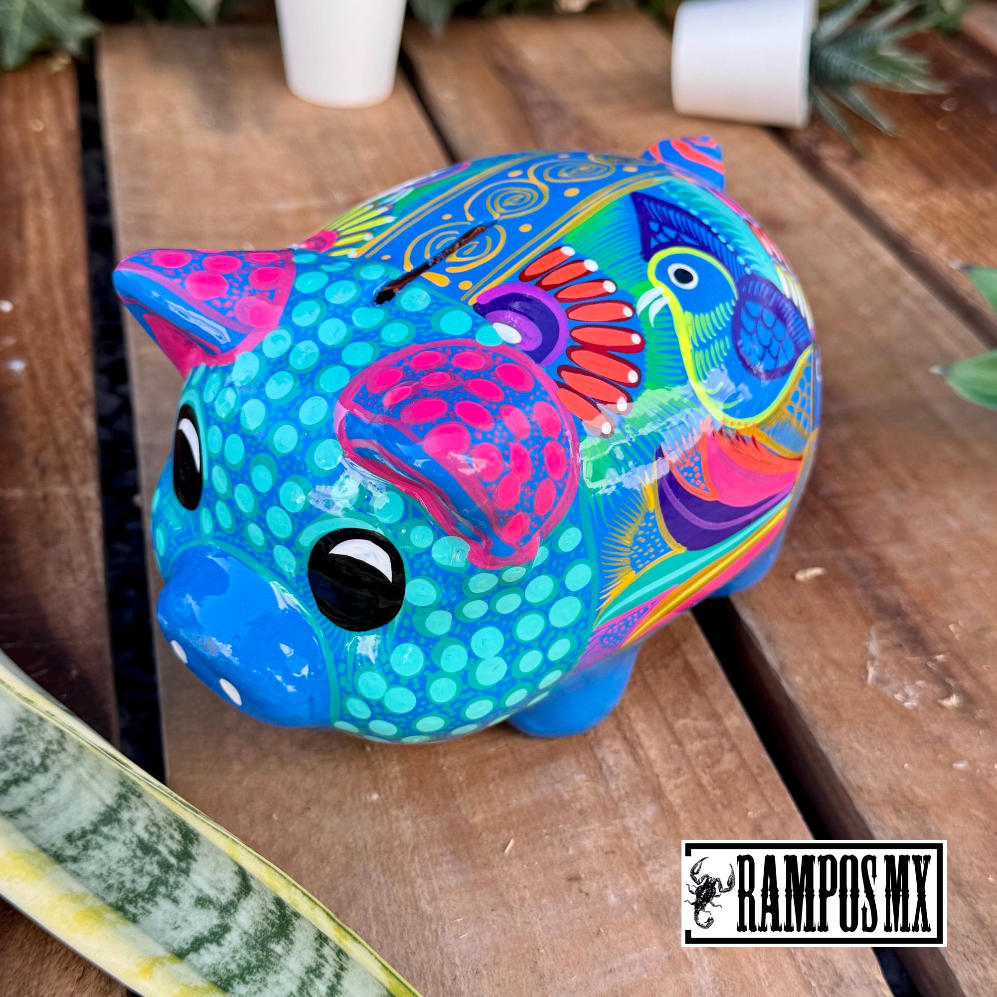 メキシコの貯金箱、手描きの陶器の貯金箱、メキシコのカラフルな貯金箱