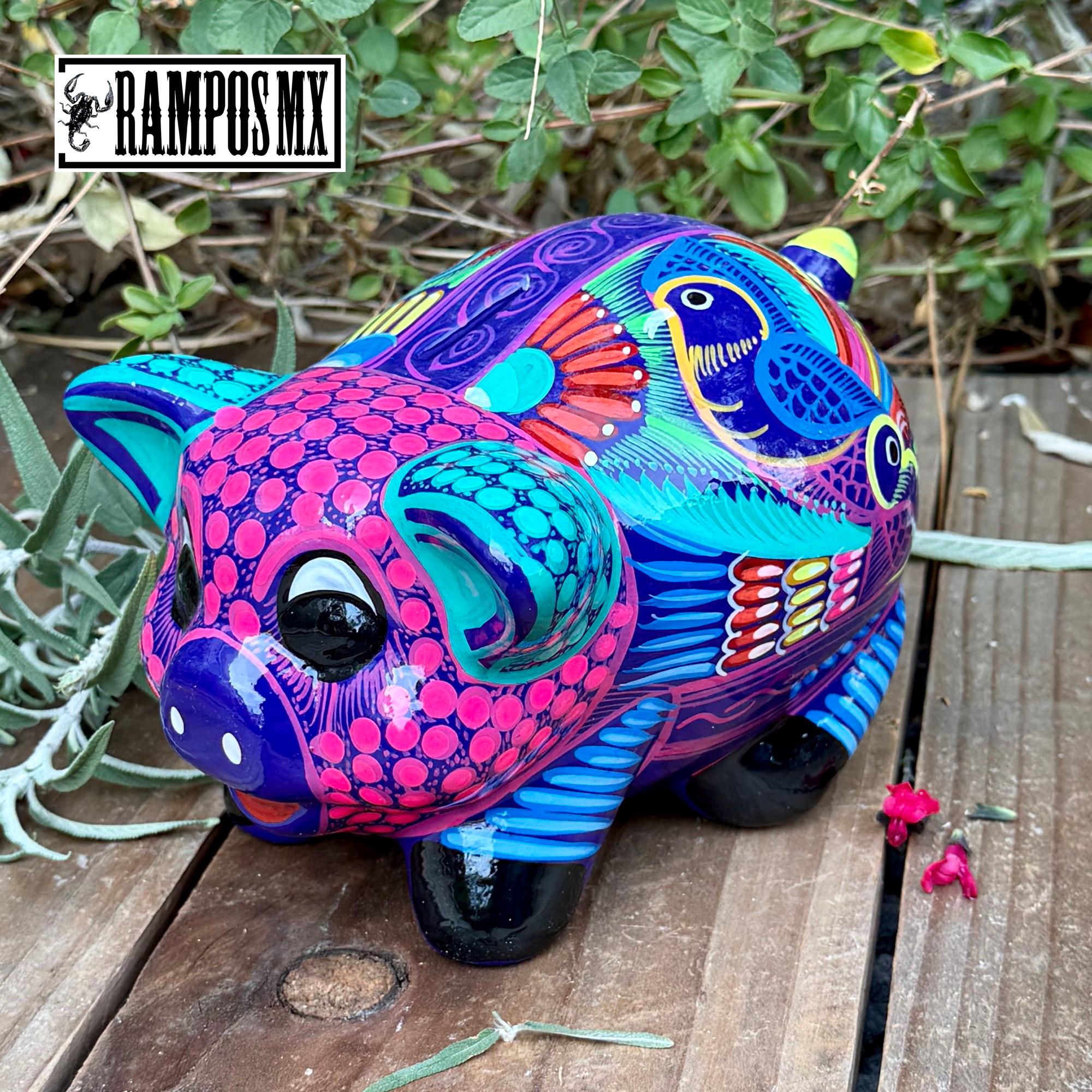 メキシコの貯金箱、手描きの陶器の貯金箱、メキシコのカラフルな貯金箱