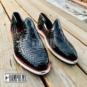 Sandalias de cuero hechas a mano mexicanas para hombres, Huaraches mexicanos para hombres, Sandalias Piel para Hombre México, Huaraches NEGRO Negro Sblanca