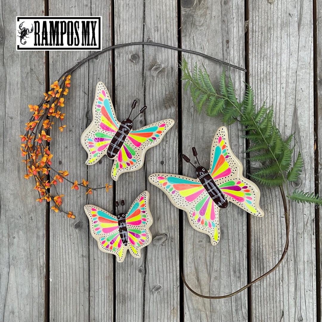 Hermoso conjunto de mariposas, cerámica mexicana piezas