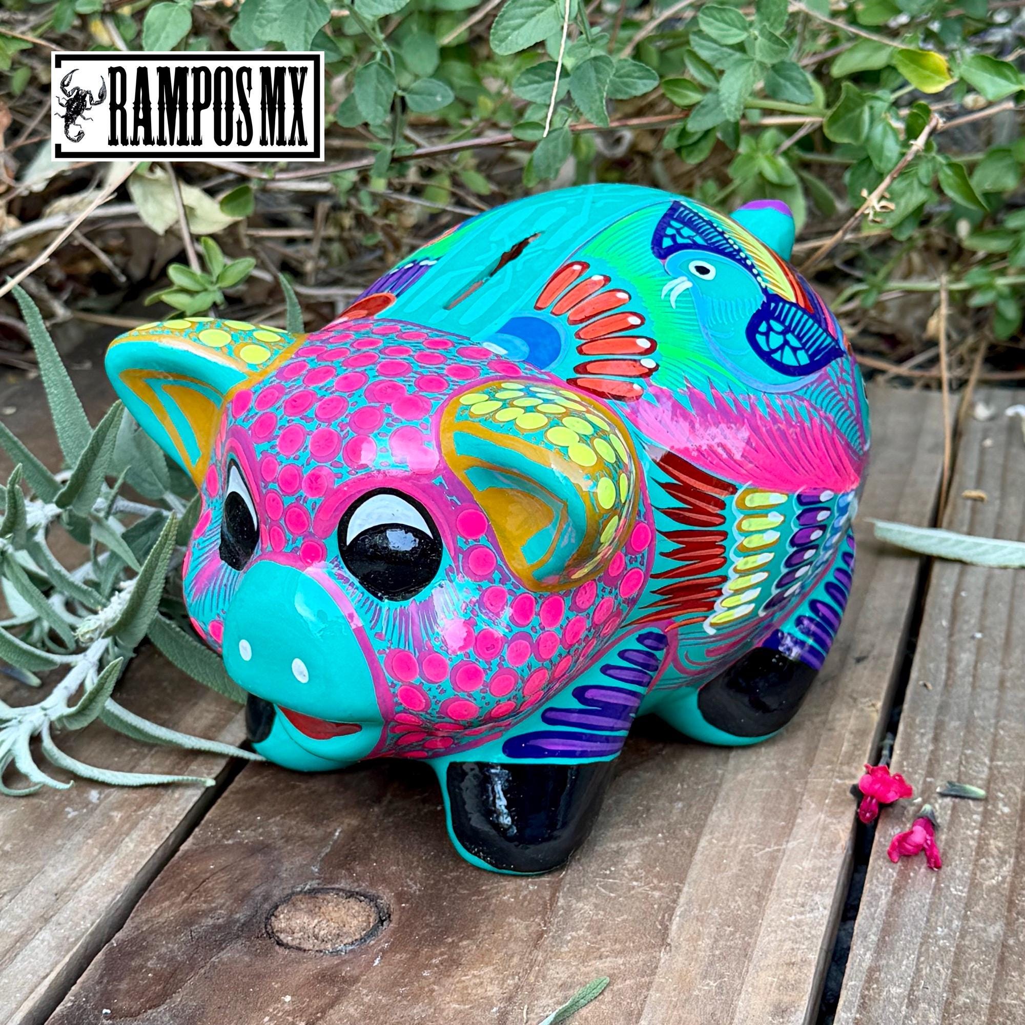 メキシコの貯金箱、手描きの陶器の貯金箱、メキシコのカラフルな貯金箱