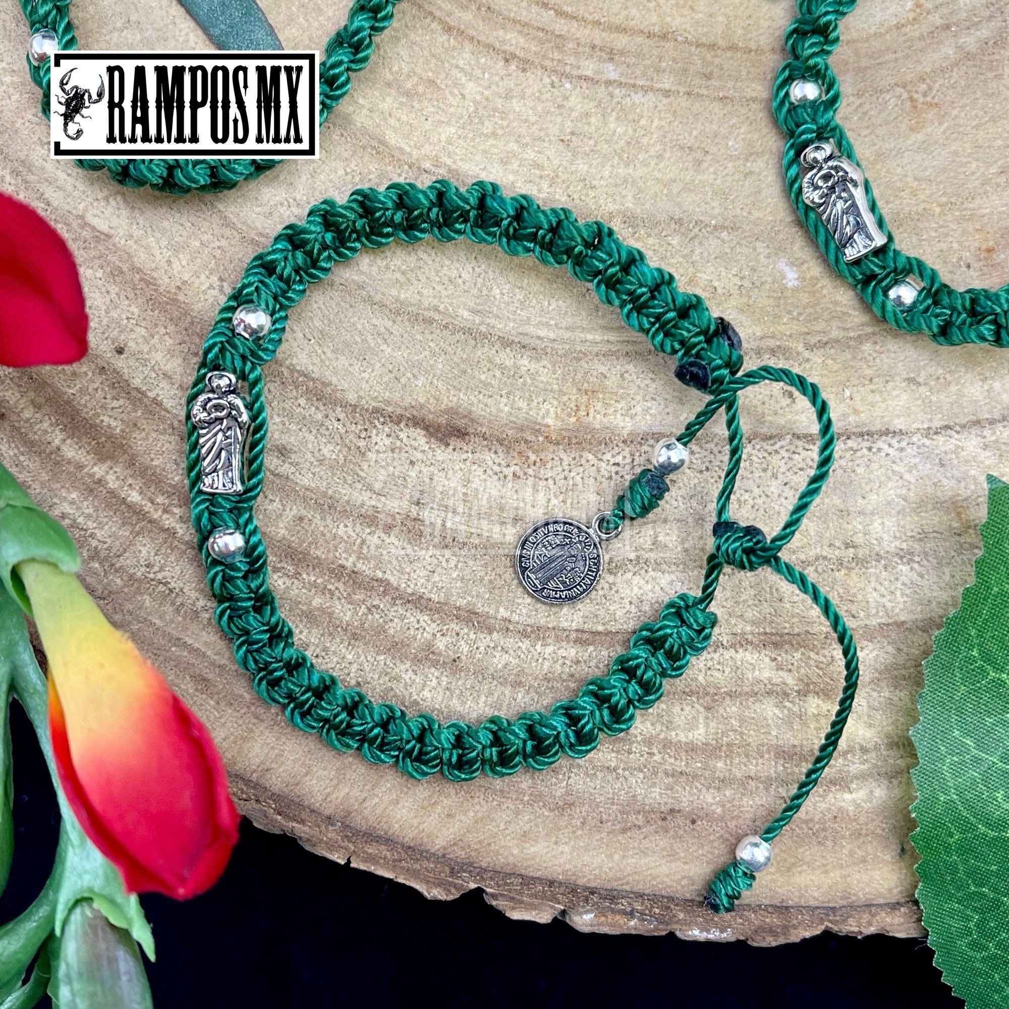 Mexican Silver San Judas Woven Bracelet,adjustable Bracelet