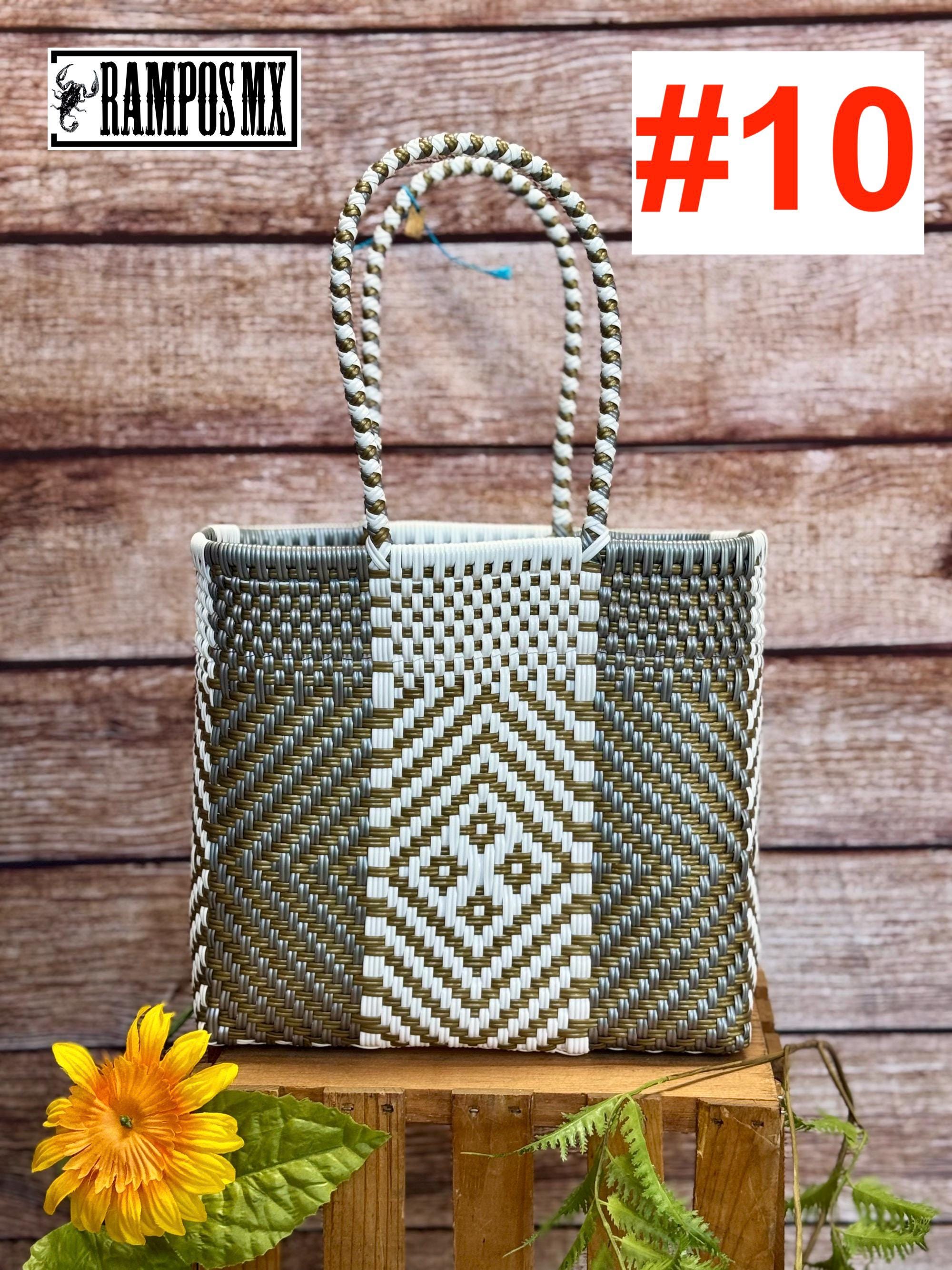 Mexican handmade plastic book back. Medium Mexican Tote Plastic Bag , Handwoven Recycled Plastic  main image 3