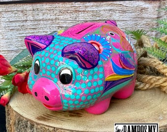 メキシコの貯金箱、手描きの陶器の貯金箱、メキシコのカラフルな貯金箱