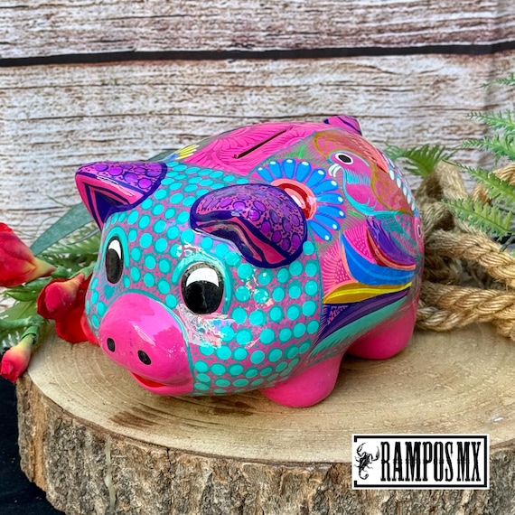 モロッコ素焼き貯金箱　希少 メキシコの貯金箱、手描きの陶器の貯金箱、メキシコのカラフルな貯金箱