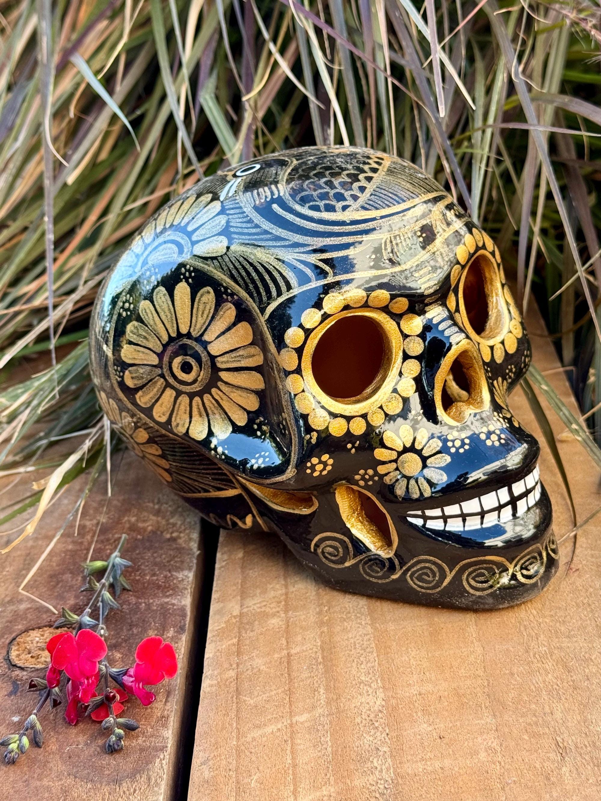 XL セラミック スカル 手描き、陶器 手作り カラベラ タバレラ、死者の