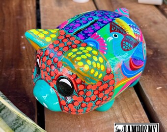 メキシコの貯金箱、手描きの陶器の貯金箱、メキシコのカラフルな貯金箱