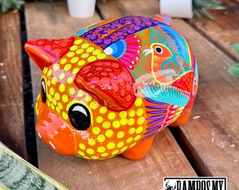 メキシコの貯金箱、手描きの陶器の貯金箱、メキシコのカラフルな貯金箱