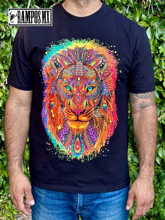 Mexican Lion T-shirts,handmade Serigraphy Mexican Shirt Artisanal Designs,glow  in Blacklight, Aztec Lion Shirts, Playeras Mexicanas Leon - Etsy