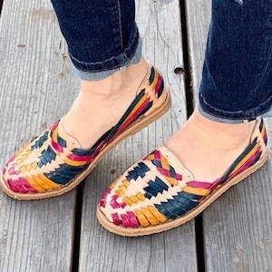 Womens Mexican Sandals, Handmade Leather Huaraches Sandals ,Sandalias Huaraches Mexicanos ,Mexican Leather Shoes, Huarache TRENSA COLORES