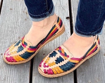 Womens Mexican Sandals, Handmade Leather Huaraches Sandals ,Sandalias Huaraches Mexicanos ,Mexican Leather Shoes, Huarache TRENSA COLORES