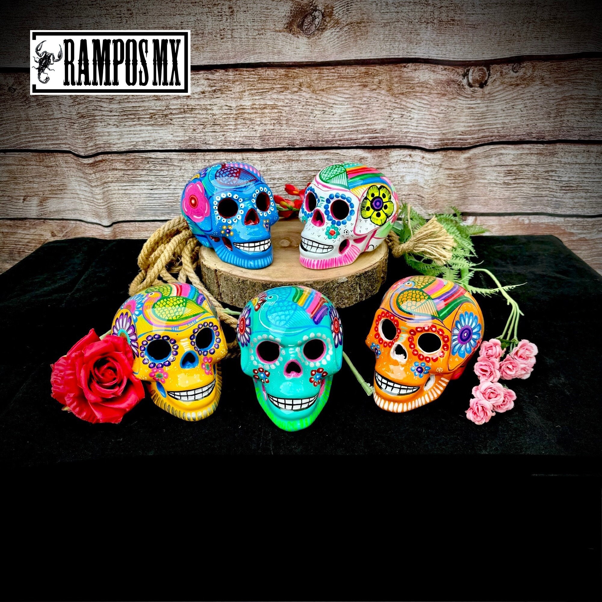 XL セラミック スカル 手描き、陶器 手作り カラベラ タバレラ、死者の