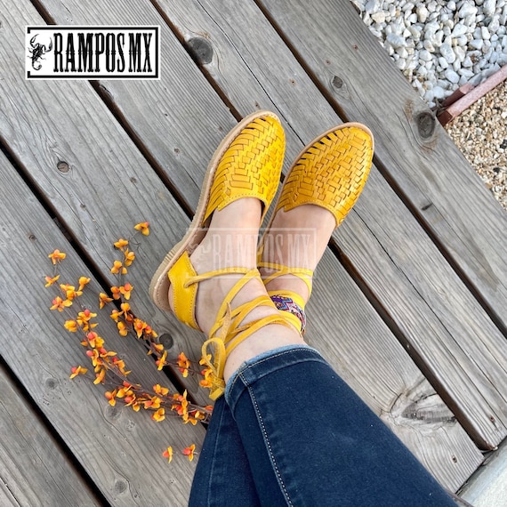 Womens Mexican Sandals handmade Leather Lace up Sandals Huaraches Sandalias Huaraches Mexicanos mexican Leather Shoes ROMANO Lace up YELLOW Etsy
