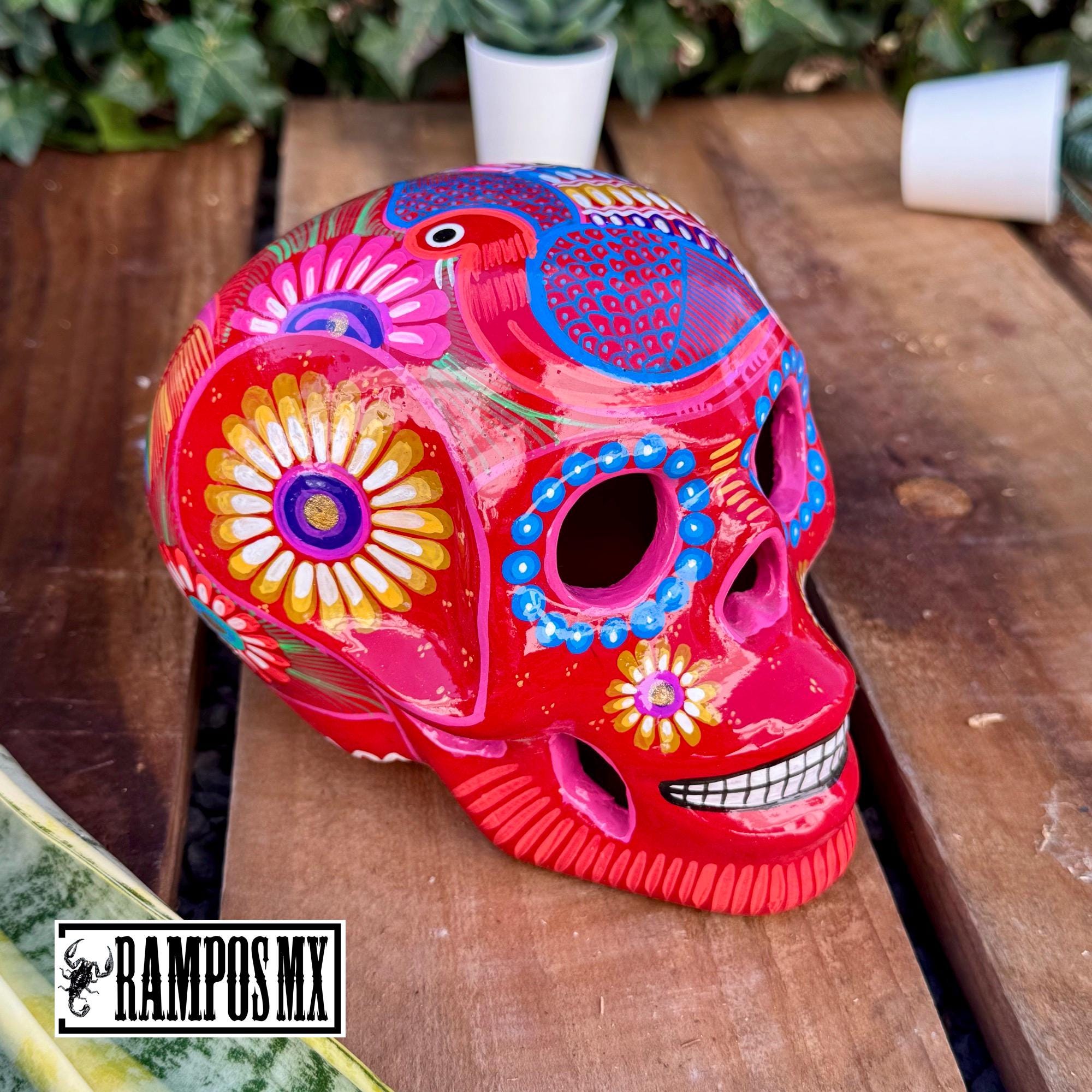 XL セラミック スカル 手描き、陶器 手作り カラベラ タバレラ、死者の