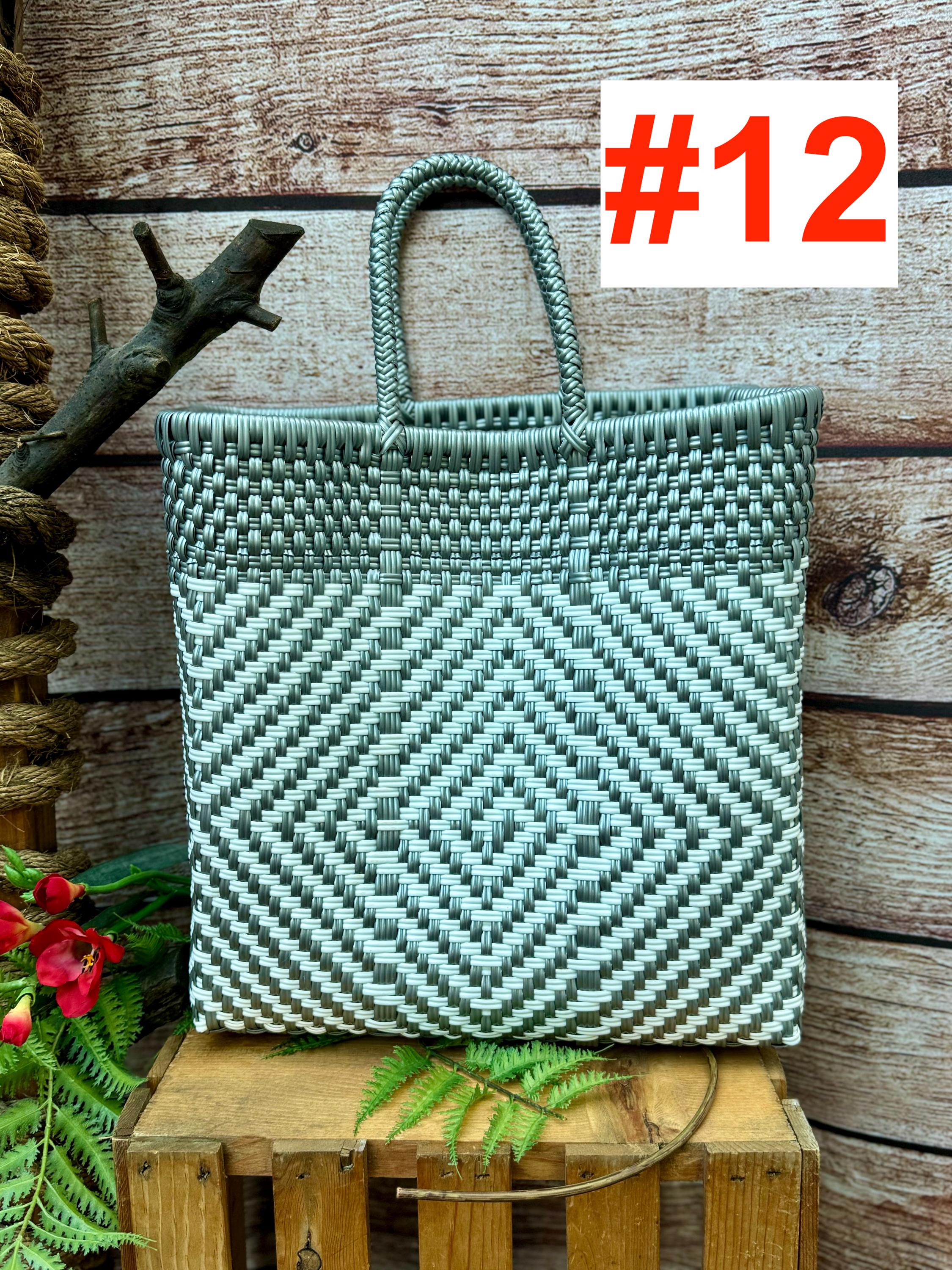 Medium Mexican Tote Plastic Bag , Handwoven Recycled Plastic 