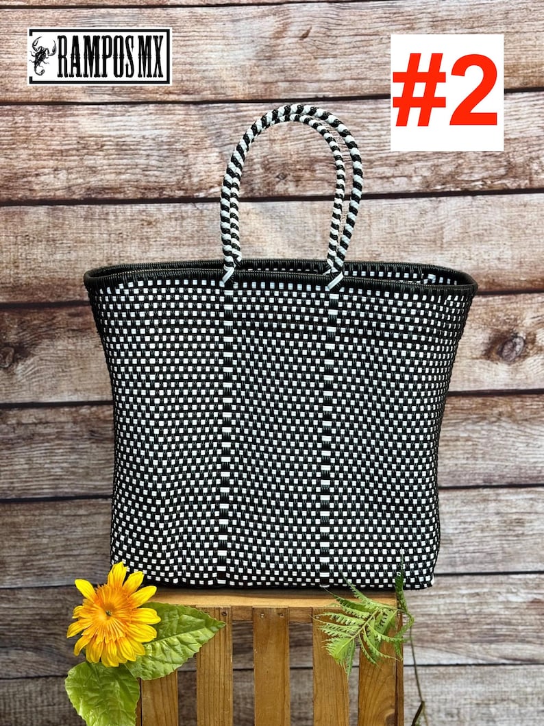 Large Mexican Tote Plastic Bag , Handwoven Recycled Plastic Bag, Handmade Woven Purse , Bolsa Tejida a Mano de Plastico ,Hecha en Mexico #2